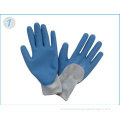 Customized Blue Latex Coated Protection Hand Gloves With Uncoated Back